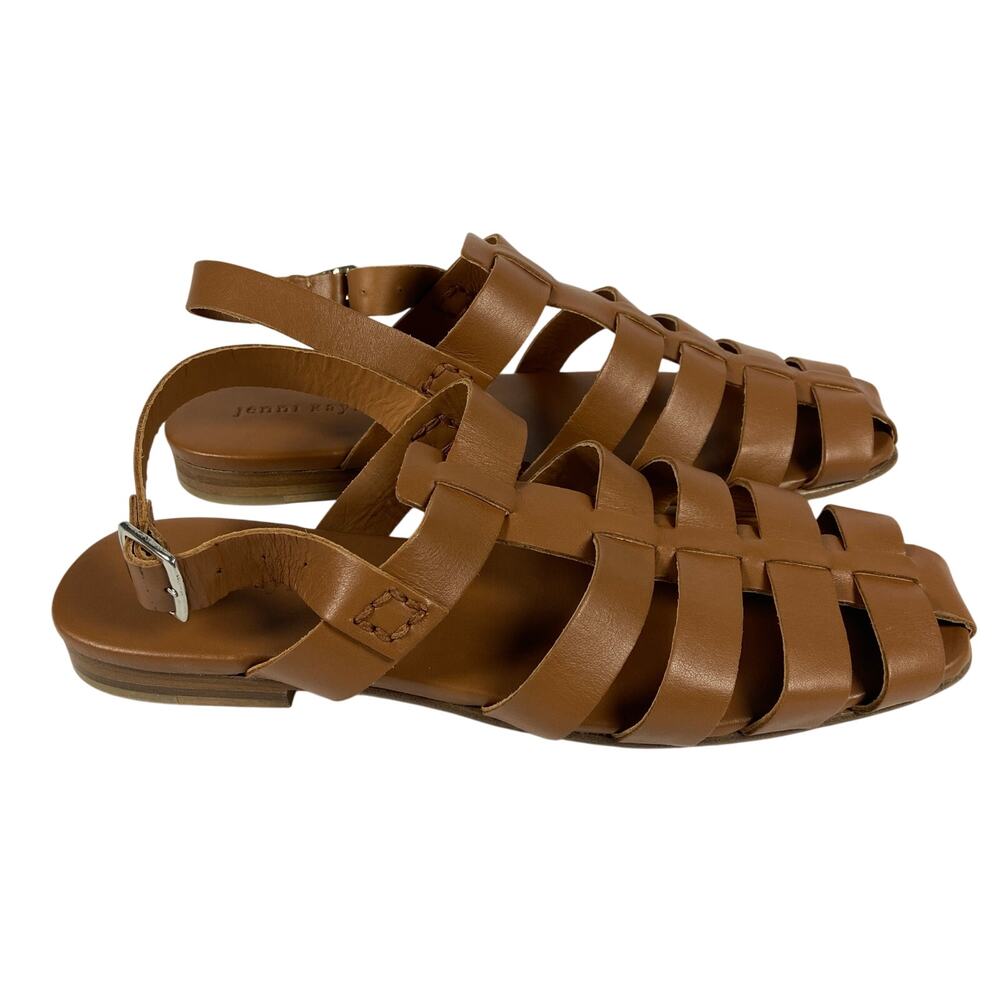 Jenni Kayne Leather Lake Sandal Fisherman Style Square Toe Brown  41 / US 11